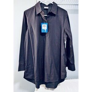 Columbia NWT women’s long sleeve button-down Quail hollow Shirt LG Navy Red Dots